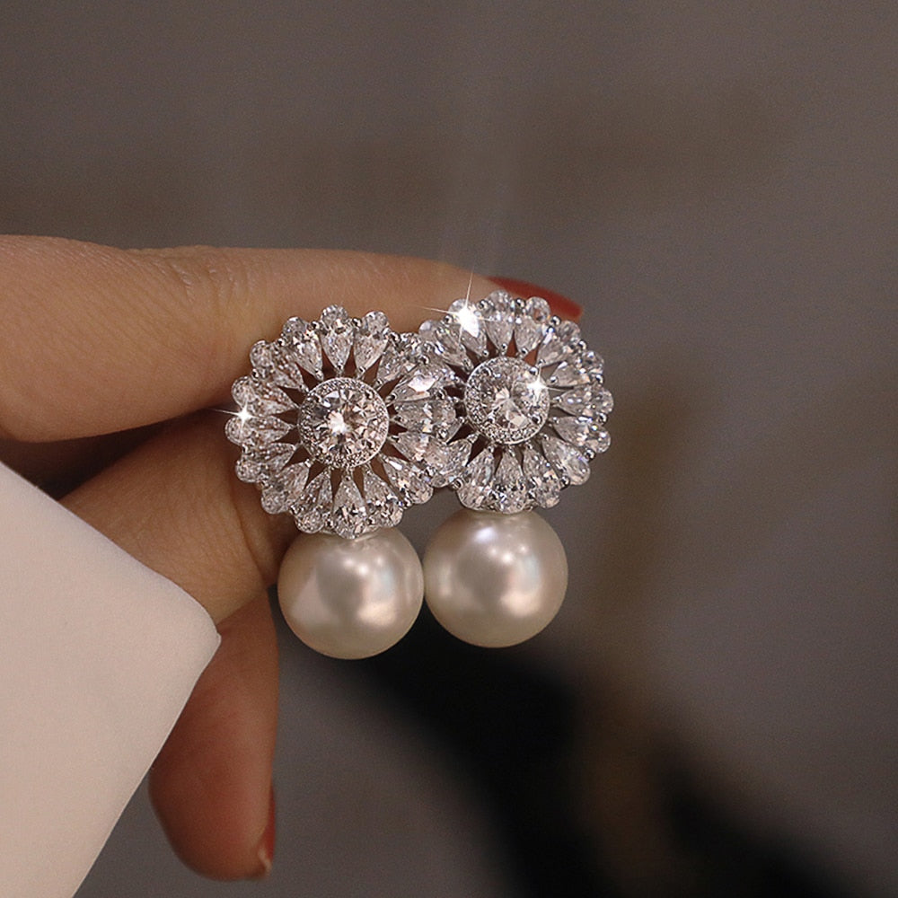 Romantic Women Stud Earrings Imitation Pearl Delicate Female Earring