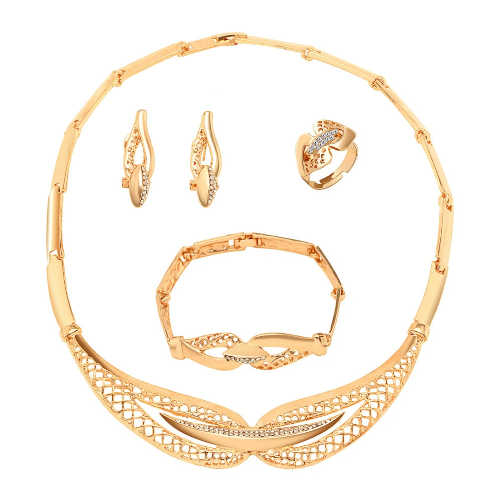 Crystal Necklace Bracelet Earrings Ring Jewelry Set