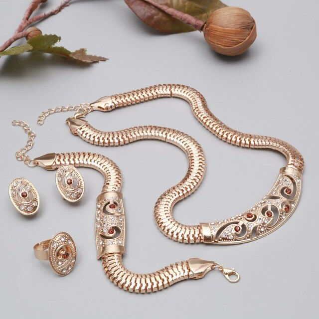 Crystal Necklace Bracelet Earrings Ring Jewelry Set