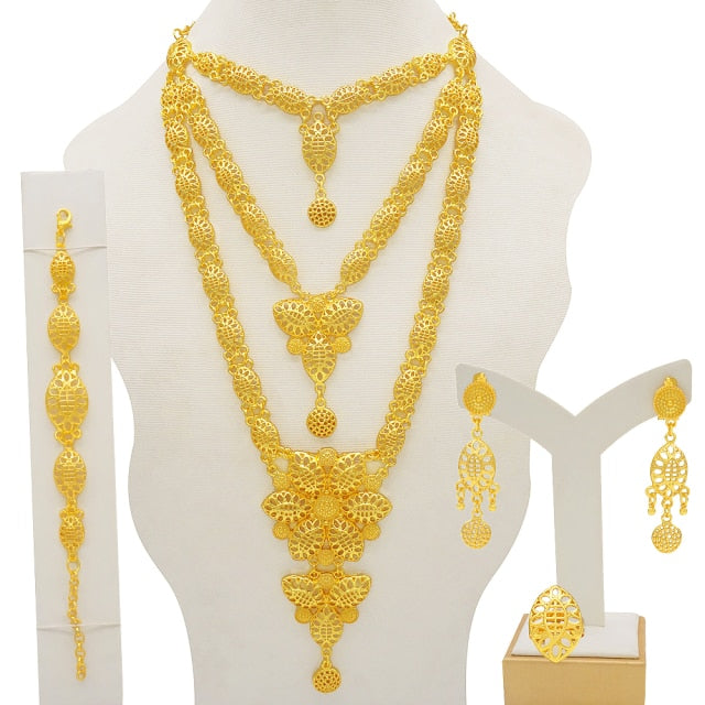 24K Jewelery Gold Necklace & Earring Set