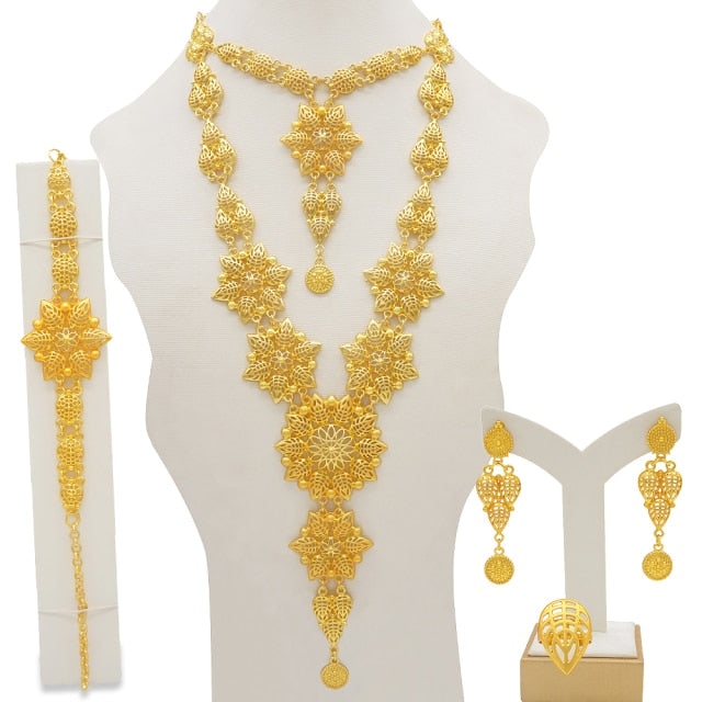 24K Jewelery Gold Necklace & Earring Set