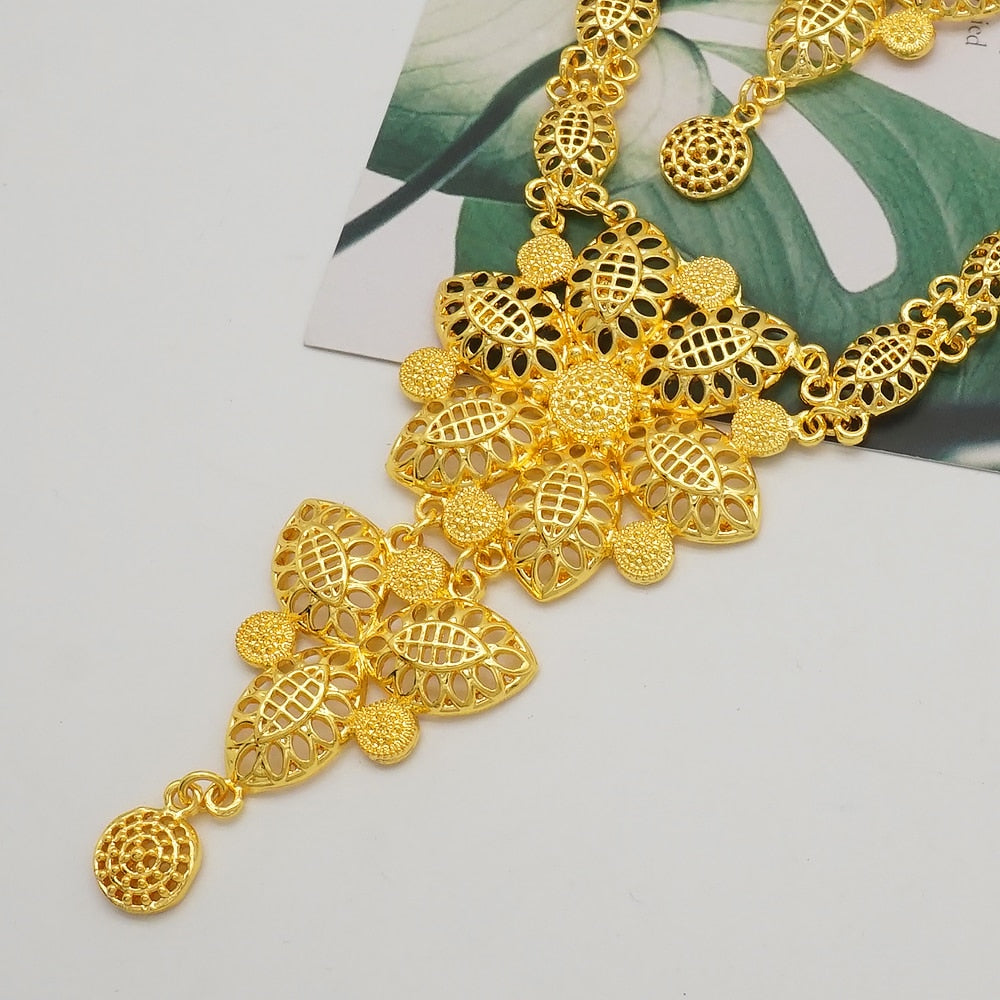 24K Jewelery Gold Necklace & Earring Set