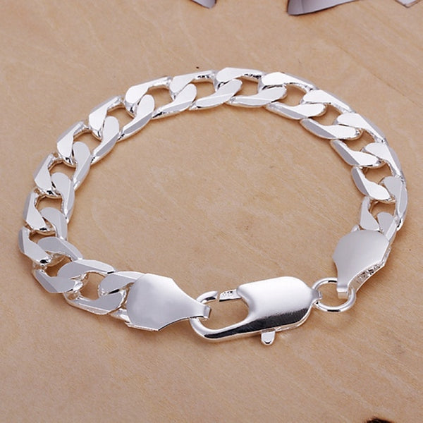 Pulsera de plata maciza noble con eslabones de cadena para hombre y mujer
