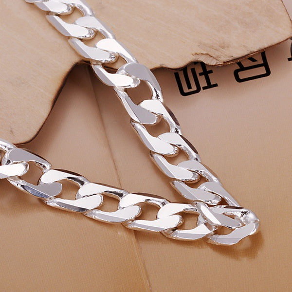 men women Chain LINK noble solid Silver  Bracelet