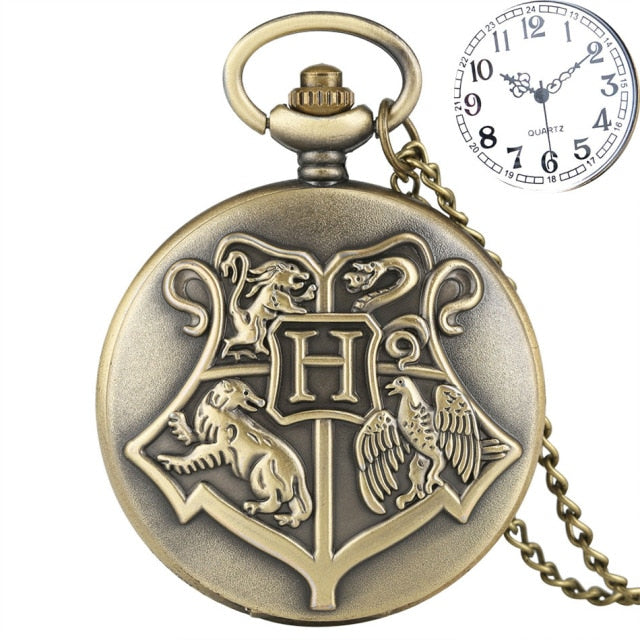 Magical School Theme Men's Bronze Quartz Pendant Pocket Clock Pocket Watch