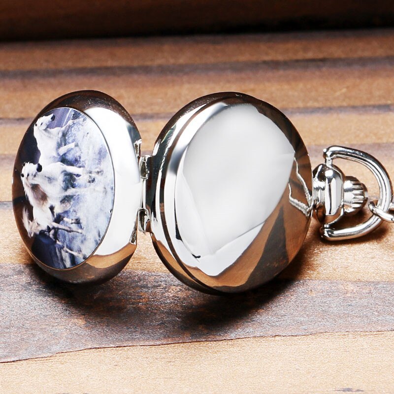 Vintage Silver Horse Design Quartz Pocket Watch