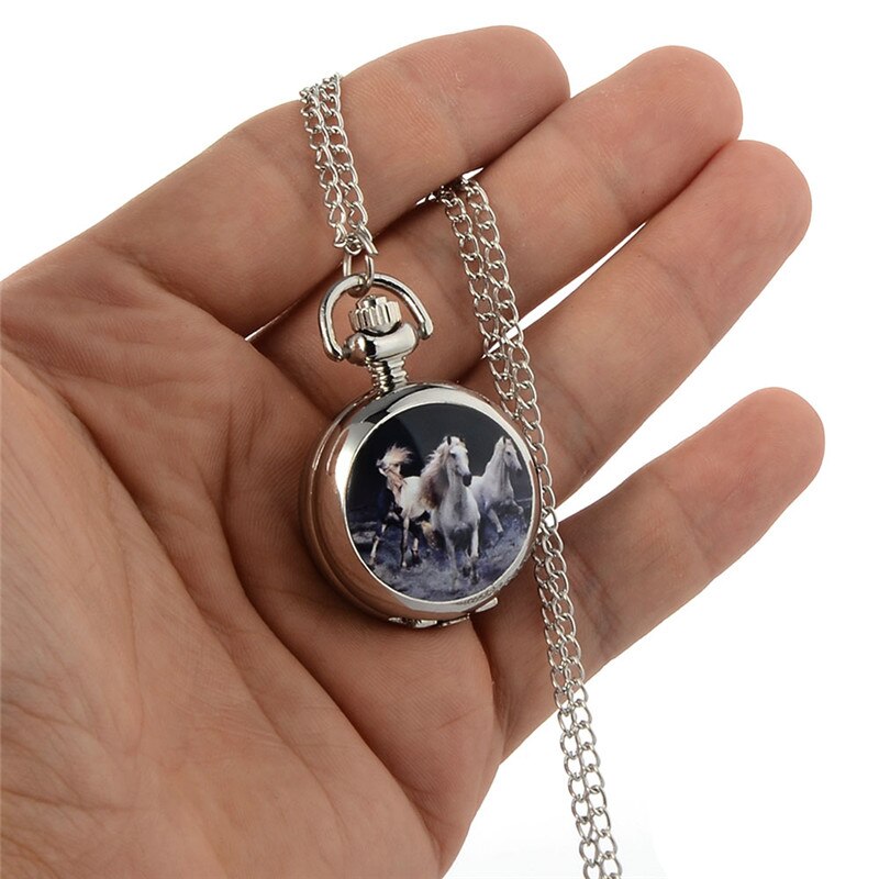 Vintage Silver Horse Design Quartz Pocket Watch
