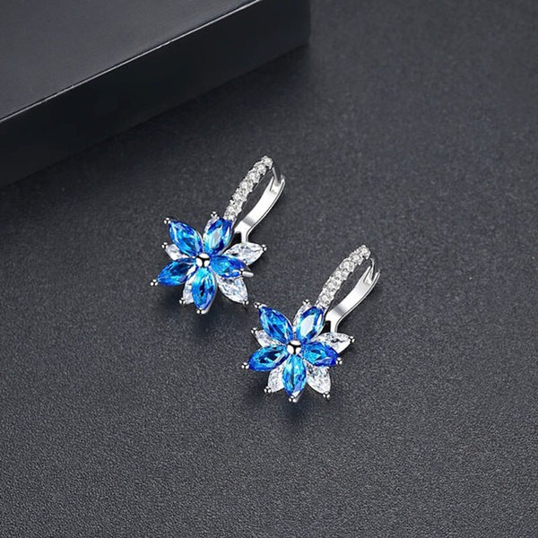 Pendientes de clip con topacio azul citrino bohemio para mujer