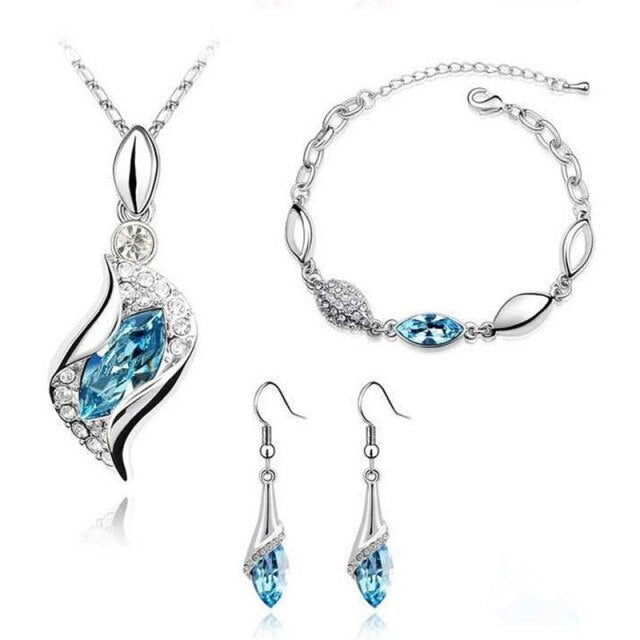 Wedding Bridal Pendant Crystal Necklace Earrings Ring Set
