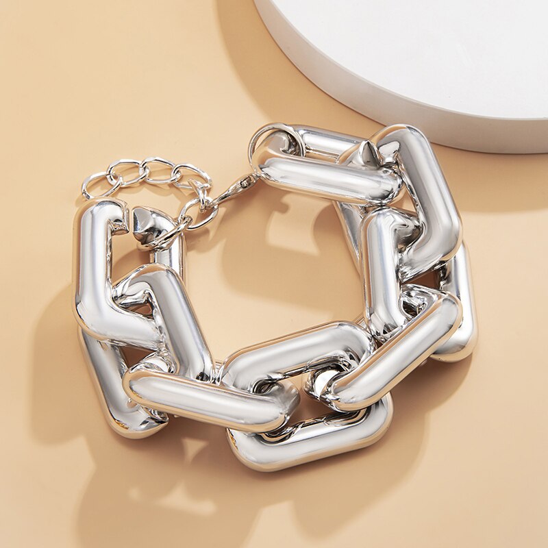 Exaggerated Geometric Square Twisted Thick Link Chain Bracelet
