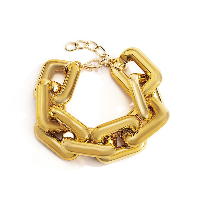 Exaggerated Geometric Square Twisted Thick Link Chain Bracelet