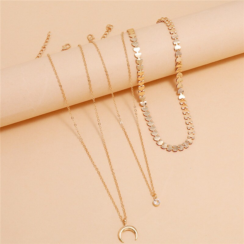 Bohemian Sun Zircon Moon Fish Tail Mixed Pendant Necklace
