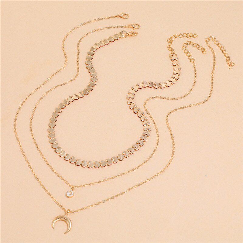 Bohemian Sun Zircon Moon Fish Tail Mixed Pendant Necklace