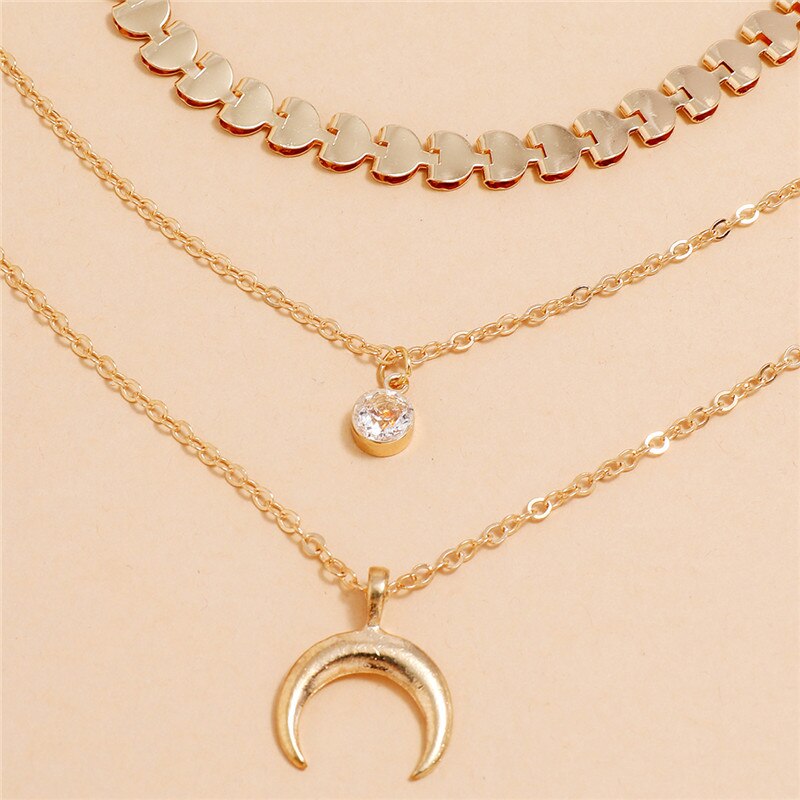 Bohemian Sun Zircon Moon Fish Tail Mixed Pendant Necklace