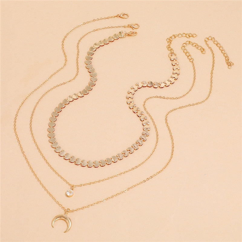 Bohemian Sun Zircon Moon Fish Tail Mixed Pendant Necklace