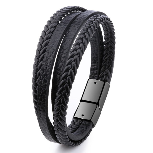 Men Stainless Steel Multilayer Braided Rope Bracelets