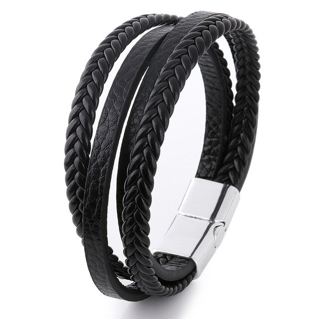 Men Stainless Steel Multilayer Braided Rope Bracelets
