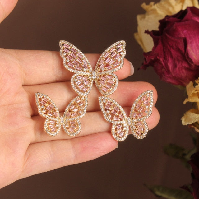 Exquisite Copper Inlaid Zircon Black Smart Butterfly Women's Set