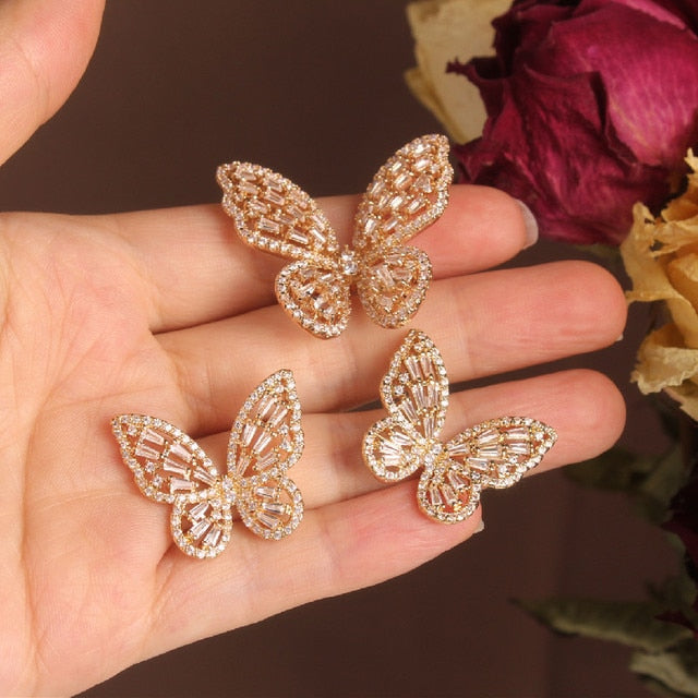 Exquisite Copper Inlaid Zircon Black Smart Butterfly Women's Set