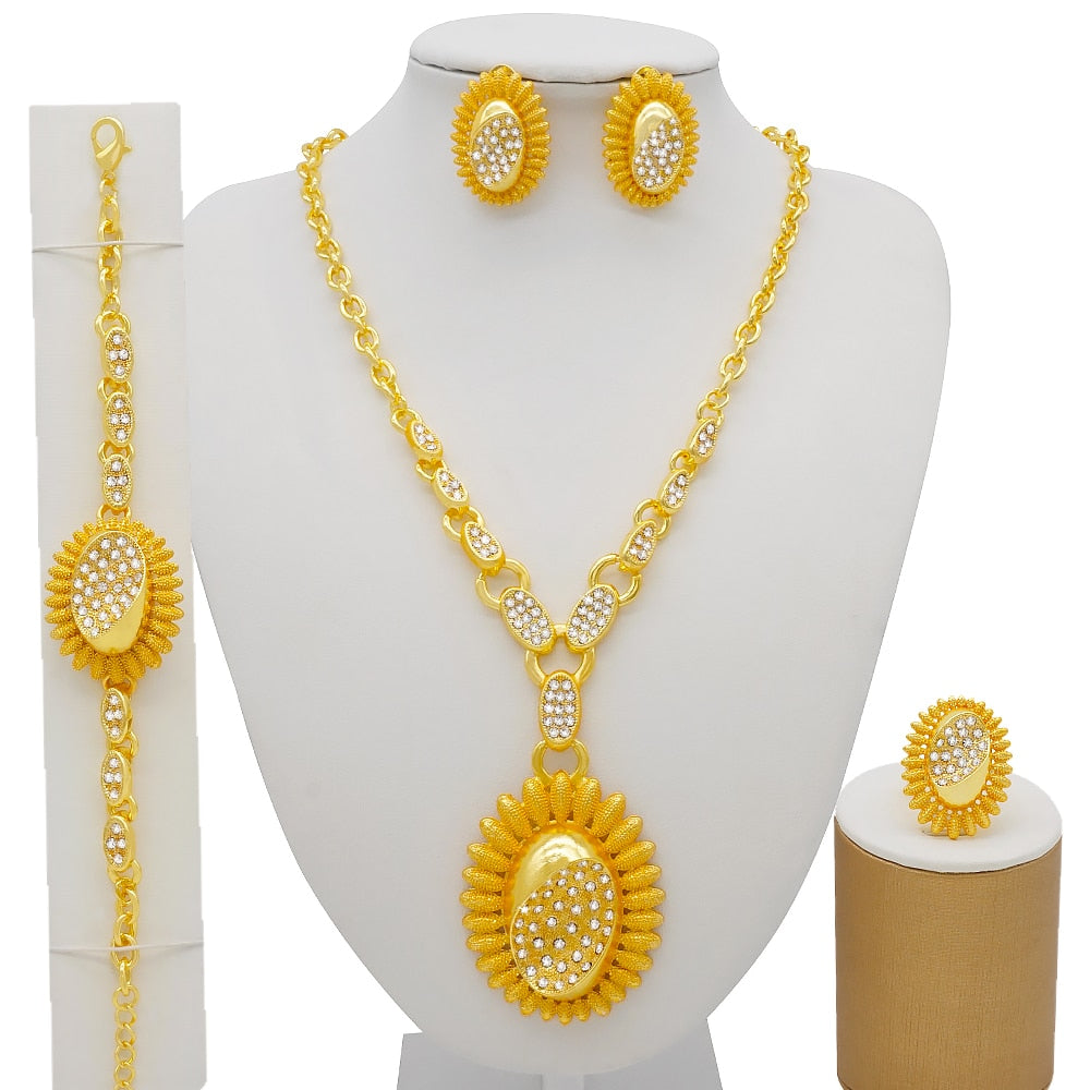 24K Jewelery Gold Necklace & Earring Set
