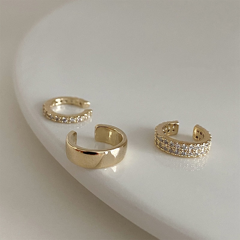 3pcs/Set  Delicate Micro Pave Zircon Cute Clip Earrings