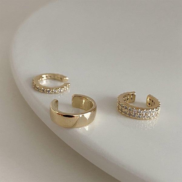 3pcs/Set  Delicate Micro Pave Zircon Cute Clip Earrings