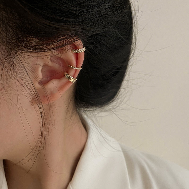 3pcs/Set  Delicate Micro Pave Zircon Cute Clip Earrings
