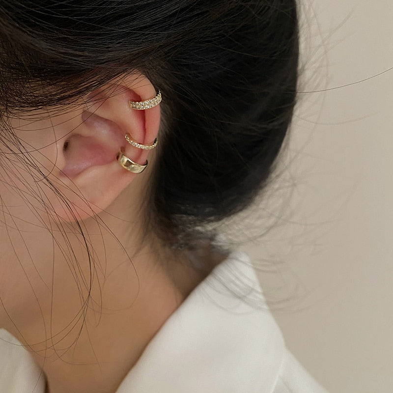 3pcs/Set  Delicate Micro Pave Zircon Cute Clip Earrings