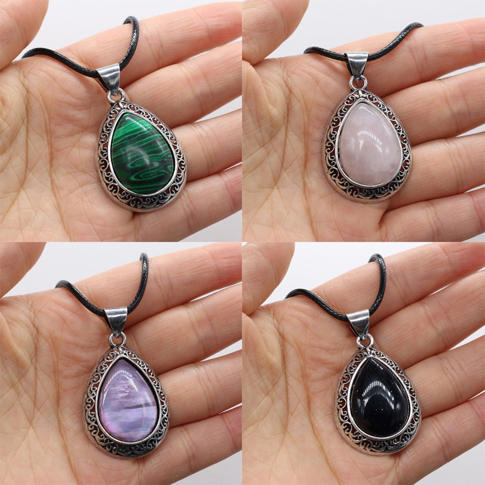 Natural Stone Necklace Water Drop Crystal Opal Necklace