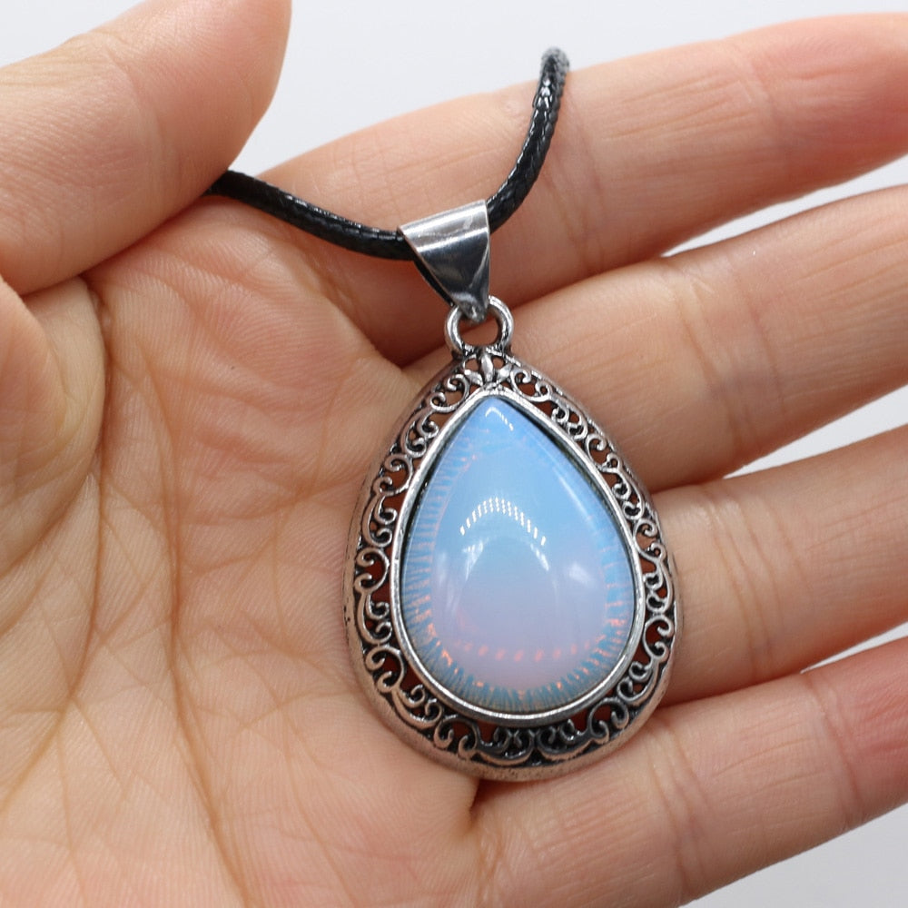 Natural Stone Necklace Water Drop Crystal Opal Necklace