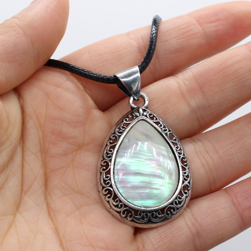 Natural Stone Necklace Water Drop Crystal Opal Necklace