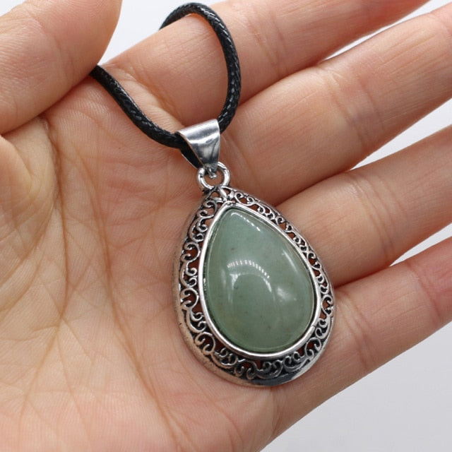 Natural Stone Necklace Water Drop Crystal Opal Necklace