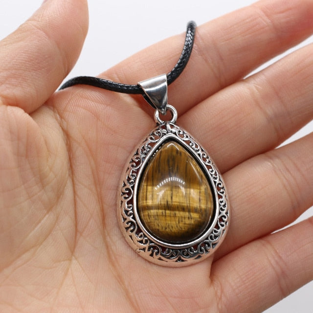 Natural Stone Necklace Water Drop Crystal Opal Necklace