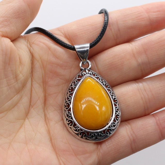 Natural Stone Necklace Water Drop Crystal Opal Necklace