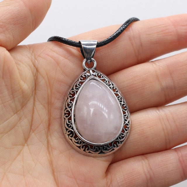 Natural Stone Necklace Water Drop Crystal Opal Necklace