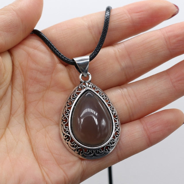 Natural Stone Necklace Water Drop Crystal Opal Necklace