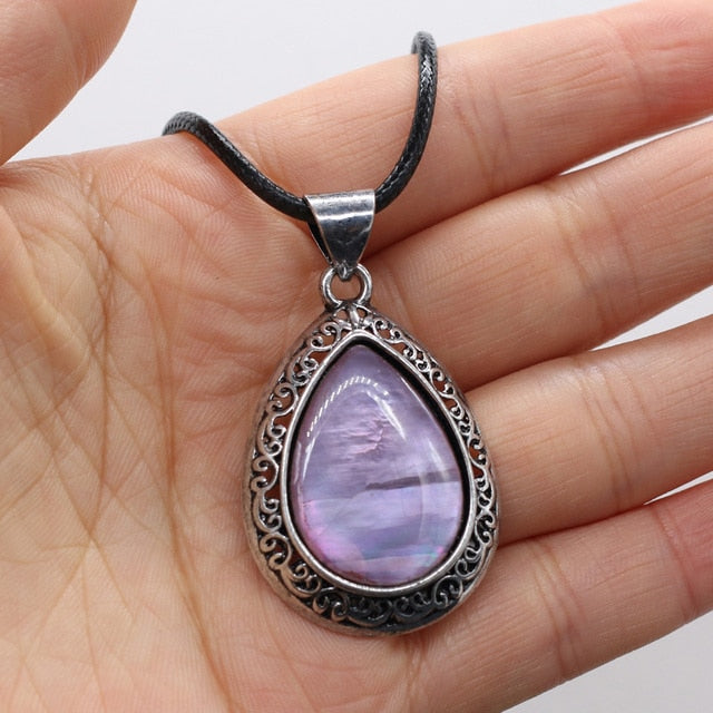 Natural Stone Necklace Water Drop Crystal Opal Necklace