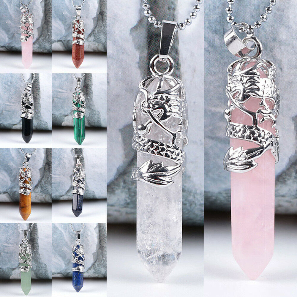 Natural Quartz Crystal Chakra Point Pendant Necklace
