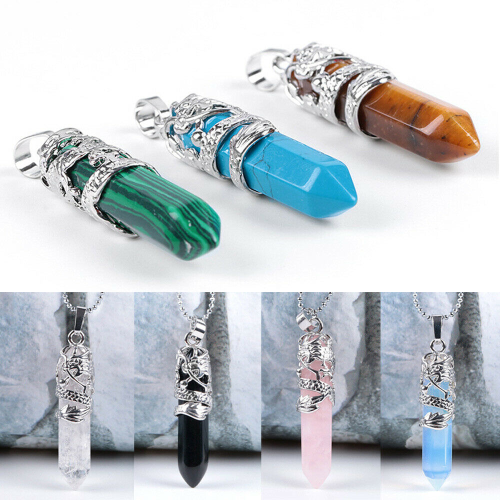 Natural Quartz Crystal Chakra Point Pendant Necklace