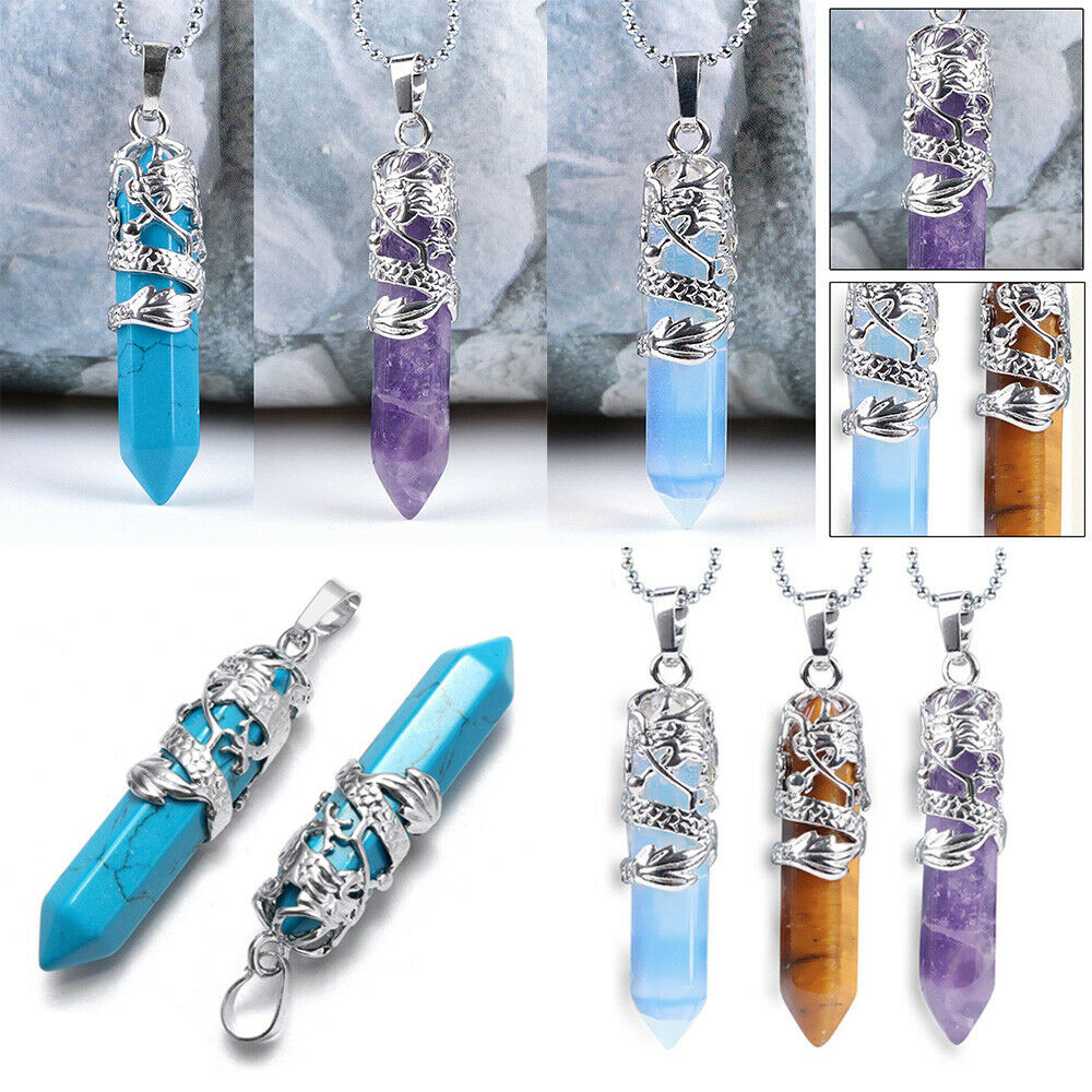 Natural Quartz Crystal Chakra Point Pendant Necklace
