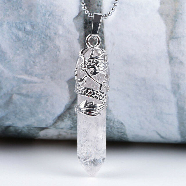 Natural Quartz Crystal Chakra Point Pendant Necklace