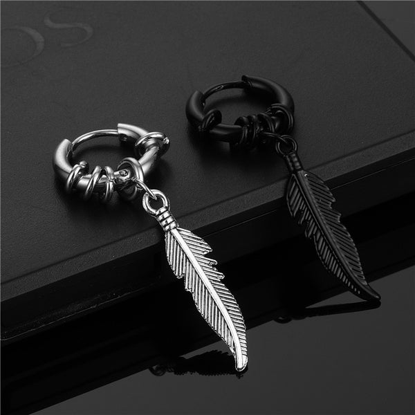 1 pieza de pendientes de botón con plumas cruzadas de moda