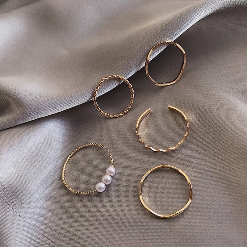 5 Pcs Simple Fashion Wave Pattern Ring Set