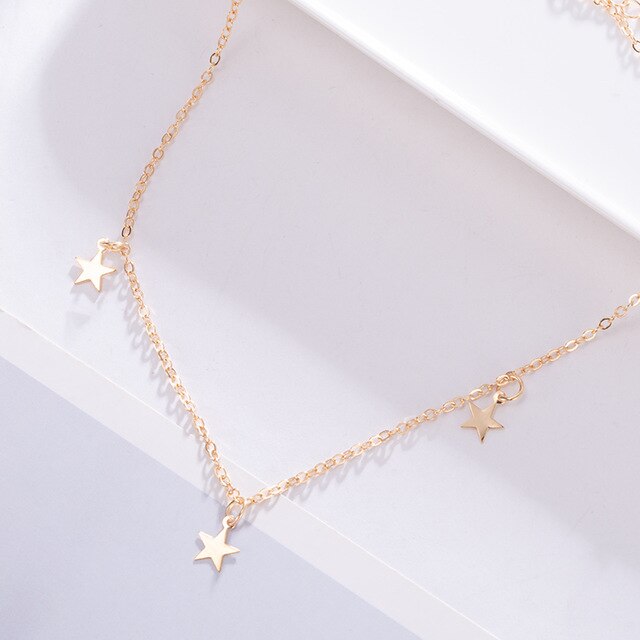 Women Multilayer Chain Crystal Moon Pendants