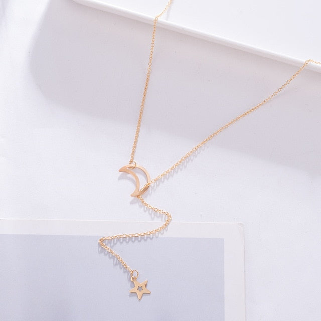 Women Multilayer Chain Crystal Moon Pendants