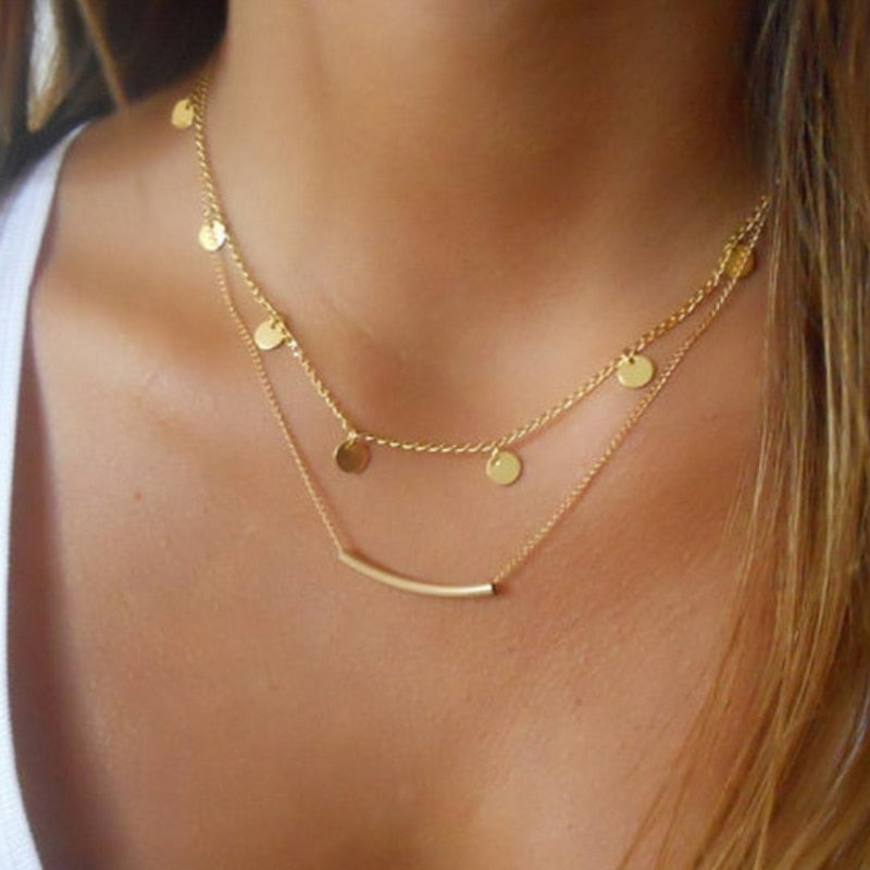 Women Multilayer Chain Crystal Moon Pendants