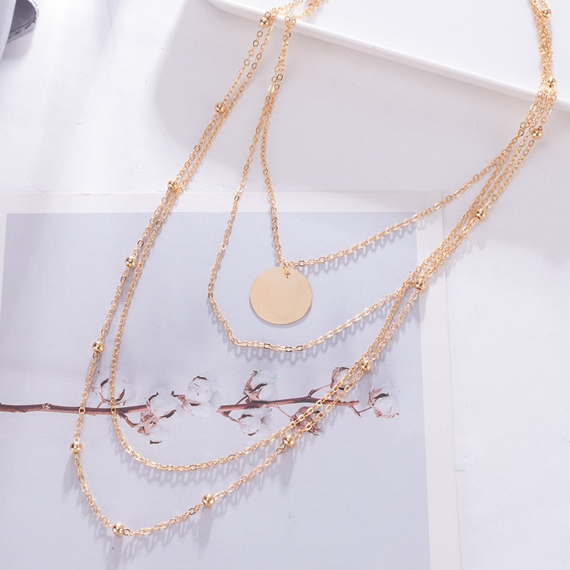 Women Multilayer Chain Crystal Moon Pendants