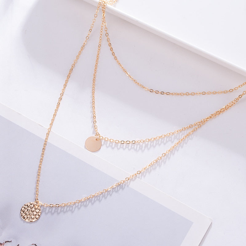 Women Multilayer Chain Crystal Moon Pendants
