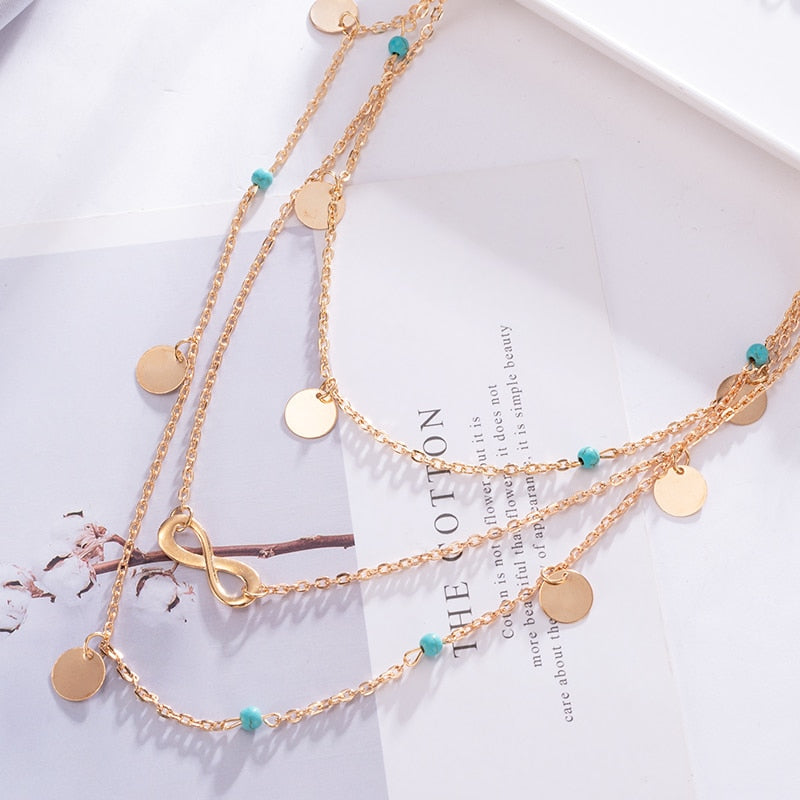 Women Multilayer Chain Crystal Moon Pendants