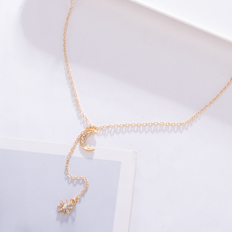 Women Multilayer Chain Crystal Moon Pendants